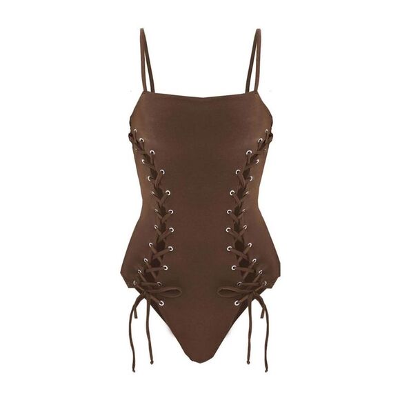 SELIA RICHWOOD Other - SELIA RICHWOOD Lace-Up Detail One-Piece Swimsuit for Women Women BROWN Beachwear
